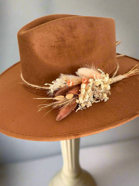 Dried Flowers Fedora | Wide Brim Fedora | Wide Brim Hat Women Men | Hat For Women Men | Fedora Hat | Flowers Hat | VIOLET