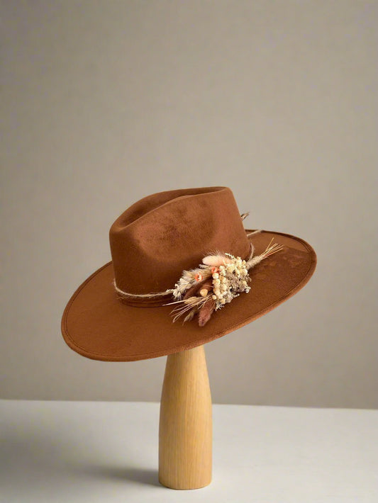 Dried Flowers Fedora | Wide Brim Fedora | Wide Brim Hat Women Men | Hat For Women Men | Fedora Hat | Flowers Hat | VIOLET