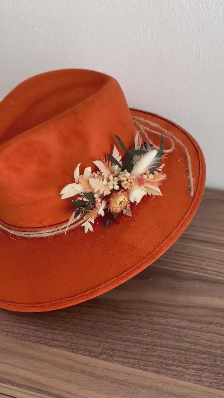 Dried Flowers Fedora | Wide Brim Fedora | Wide Brim Hat Women Men | Hat For Women Men | Fedora Hat | Hat Flowers | ALLIUM