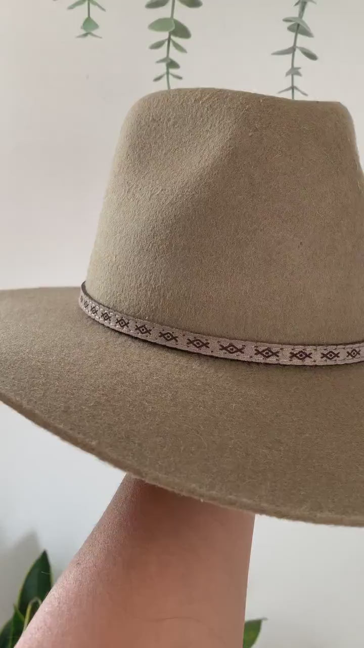 Wool Felt Hat Wide Brim Handmade Hat Flat Brim Boho Hat Western Hat | Olive Felt Hat