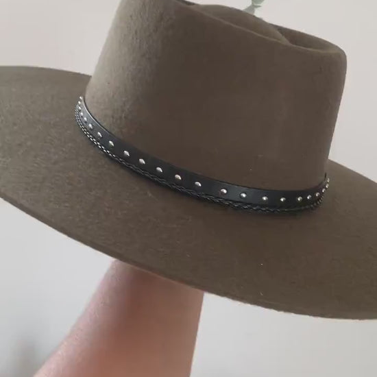 Wool Felt Hat Wide Brim Handmade Hat Flat Brim Boho Hat Western Hat | Olive Felt Hat