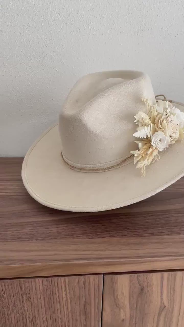 Dried Flowers Fedora | Wide Brim Fedora | Wide Brim Hat Women Men | Hat For Women Men | Fedora Hat | Hat Flowers | LILY