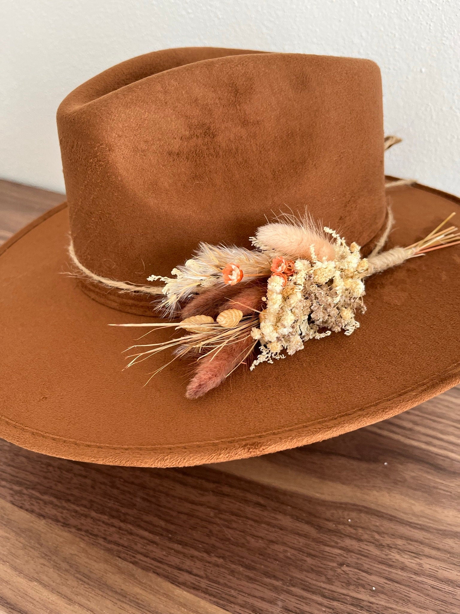 Dried Flowers Fedora | Wide Brim Fedora | Wide Brim Hat Women Men | Hat For Women Men | Fedora Hat | Flowers Hat | VIOLET