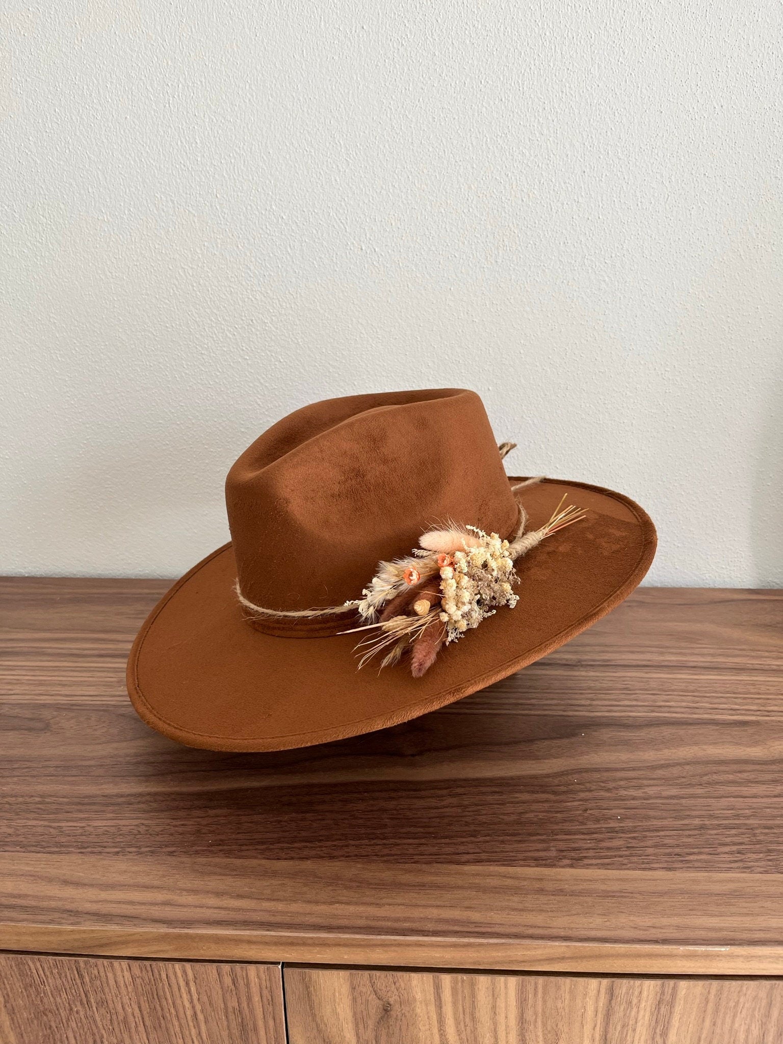 Dried Flowers Fedora | Wide Brim Fedora | Wide Brim Hat Women Men | Hat For Women Men | Fedora Hat | Flowers Hat | VIOLET